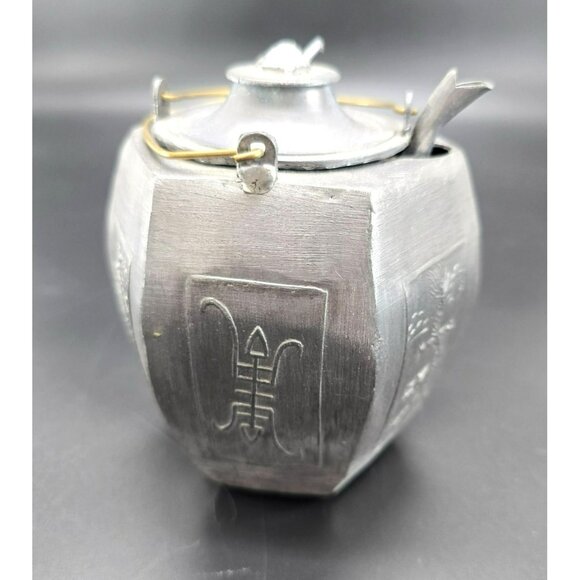 Chinese Silver Pewter Teapot With Turtle Lid & Decorative Embossed Panels JE407 - Picture 2 of 12